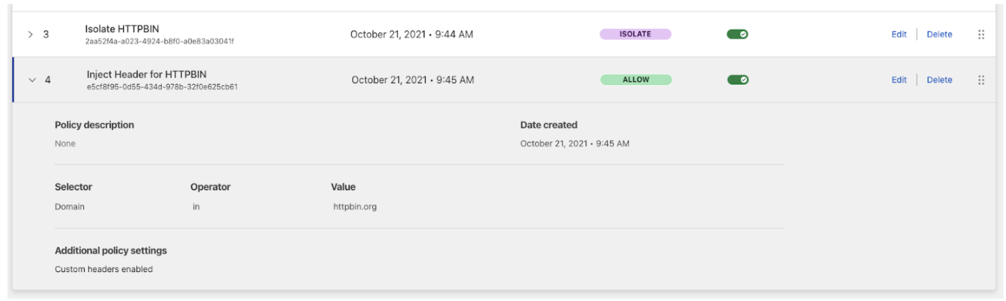 Results that will appear when configuring the example allow policy.